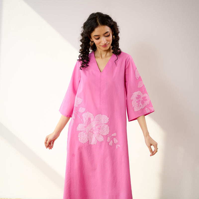 Meadow Patchwork Cotton Kurta Set - Pink