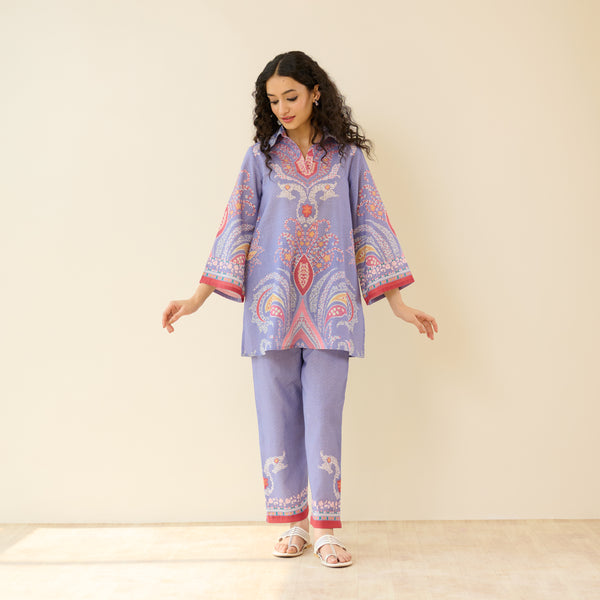Kashira Slub Cotton Co-ord Set- Lavender