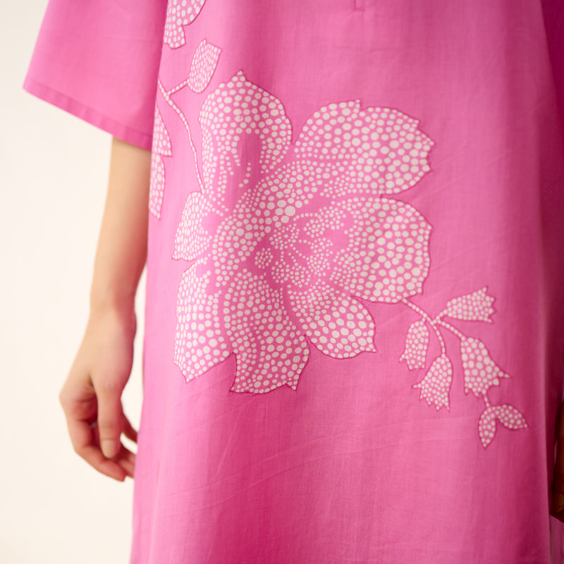 Meadow Patchwork Cotton Kurta Set - Pink