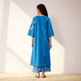Meadow Patchwork Cotton Kurta Set - Electric Blue