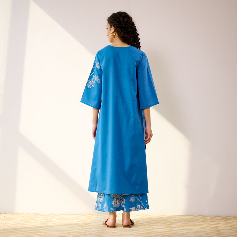 Meadow Patchwork Cotton Kurta Set - Electric Blue