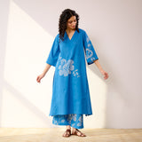 Meadow Patchwork Cotton Kurta Set - Electric Blue