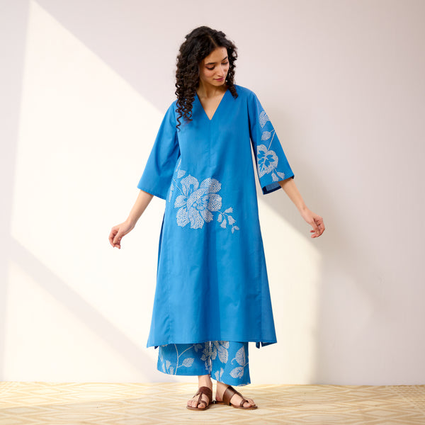 Meadow Patchwork Cotton Kurta Set - Electric Blue