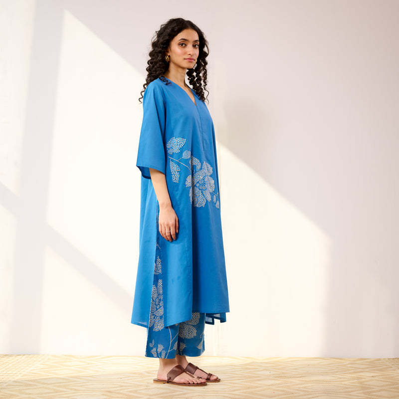 Meadow Patchwork Cotton Kurta Set - Electric Blue