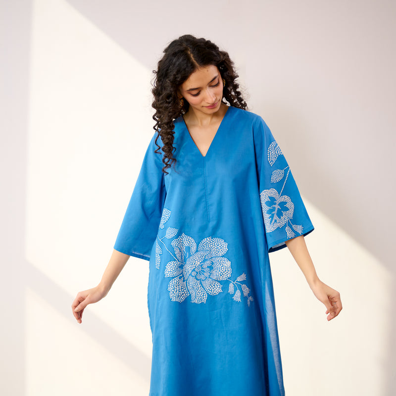 Meadow Patchwork Cotton Kurta Set - Electric Blue
