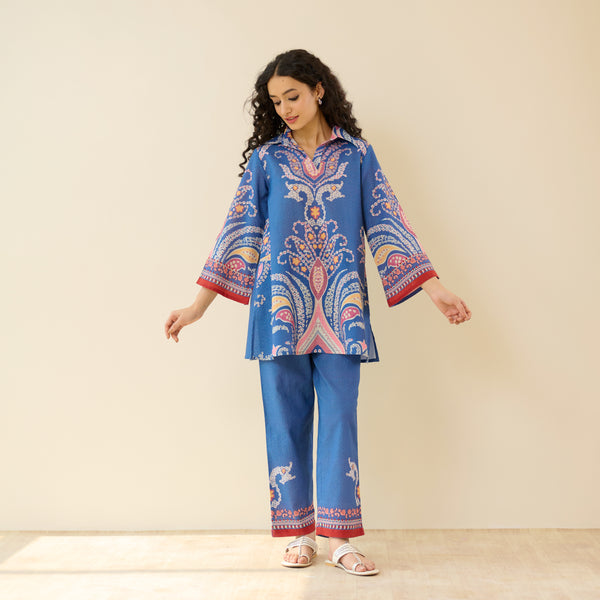 Kashira Slub Cotton Co-ord Set - Ocean Blue