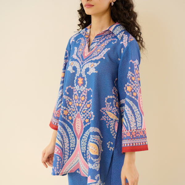 Kashira Slub Cotton Co-ord Set - Ocean Blue