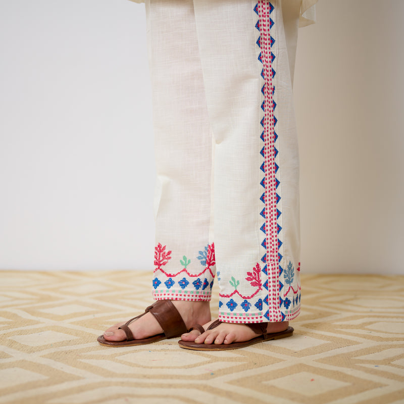 Pehar Statement Embroidered Cotton Co-ord Set - White