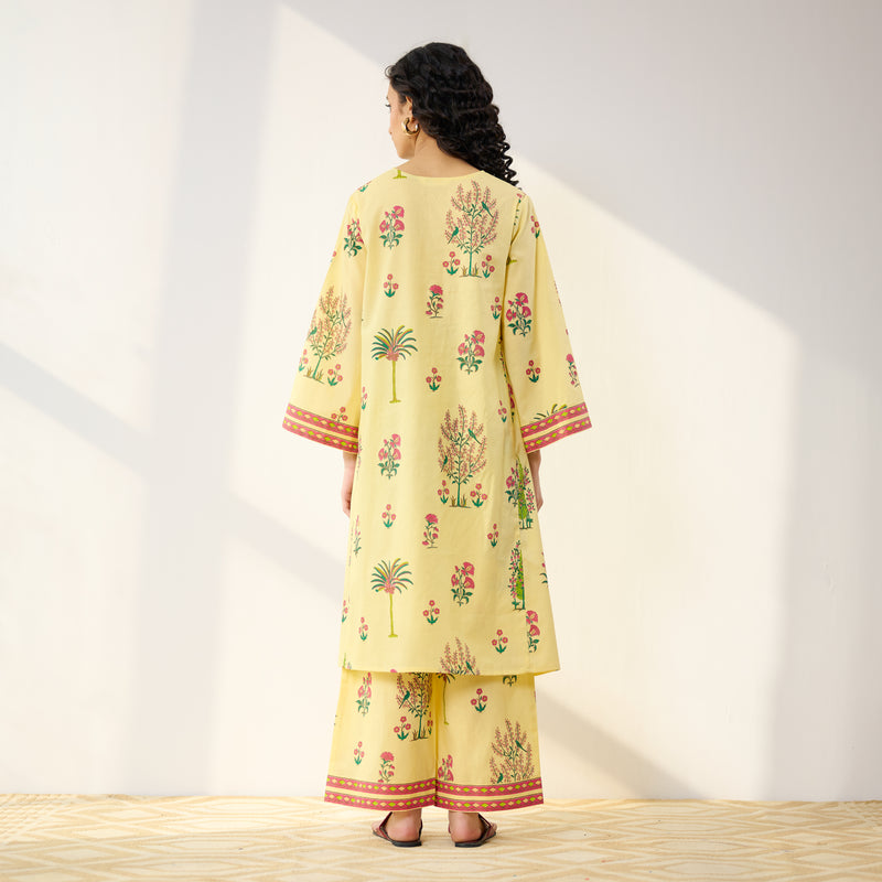Mehfil Cotton Printed Co-ord Set - Mango Yellow