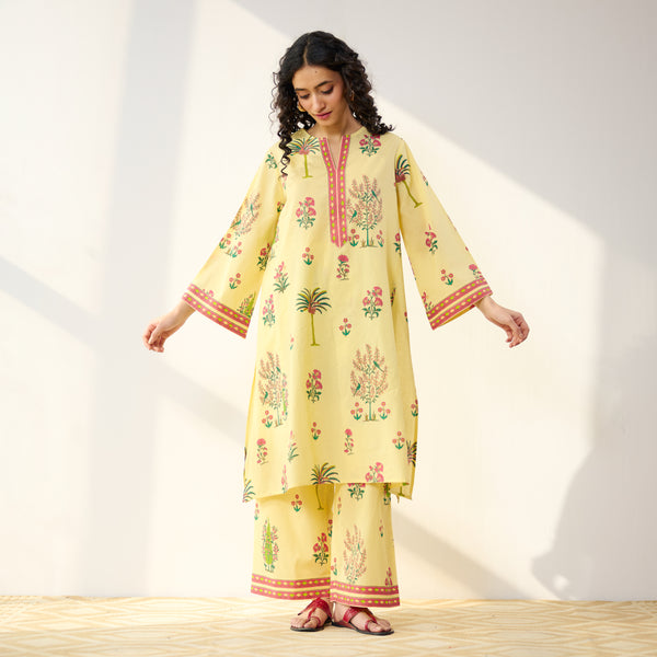 Mehfil Cotton Printed Co-ord Set - Mango Yellow