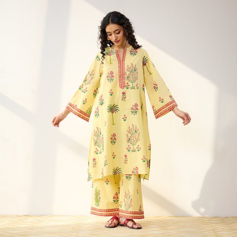Mehfil Cotton Printed Co-ord Set - Mango Yellow