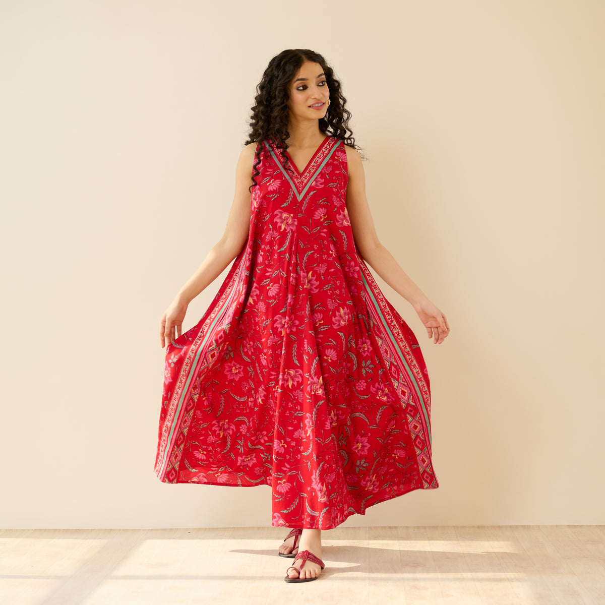 Sara Sanganeri Cotton Maxi Dress - Red