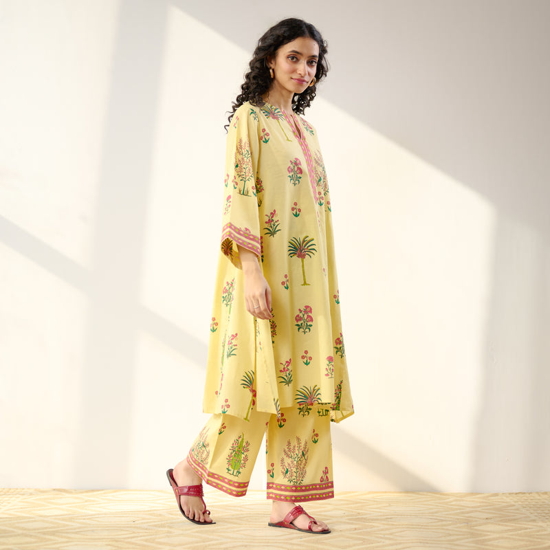 Mehfil Cotton Printed Co-ord Set - Mango Yellow