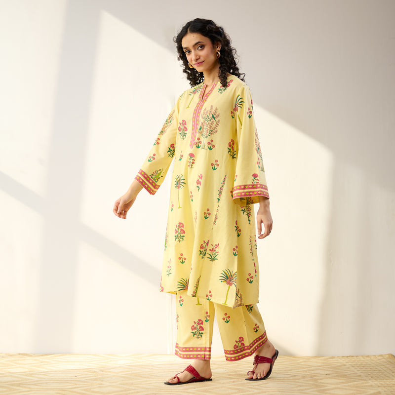 Mehfil Cotton Printed Co-ord Set - Mango Yellow