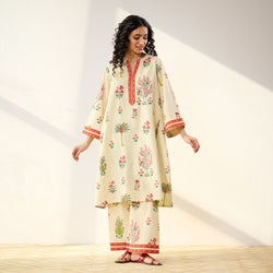 Mehfil Cotton Printed Co-ord Set - Off White Multicoloured