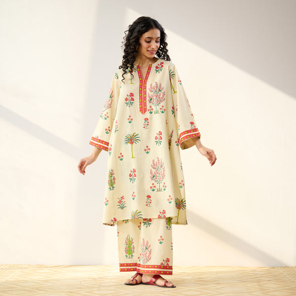Mehfil Cotton Printed Co-ord Set - Off White Multicoloured