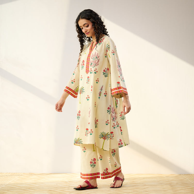 Mehfil Cotton Printed Co-ord Set - Off White Multicoloured