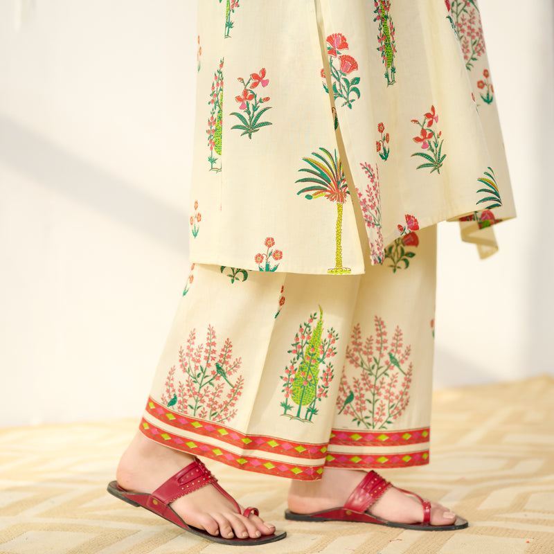 Mehfil Cotton Printed Co-ord Set - Off White Multicoloured