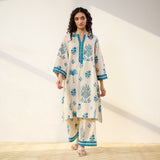 Mehfil Cotton Printed Co-ord Set - Off White Monotone