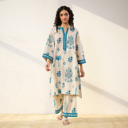 Mehfil Cotton Printed Co-ord Set - Off White Monotone