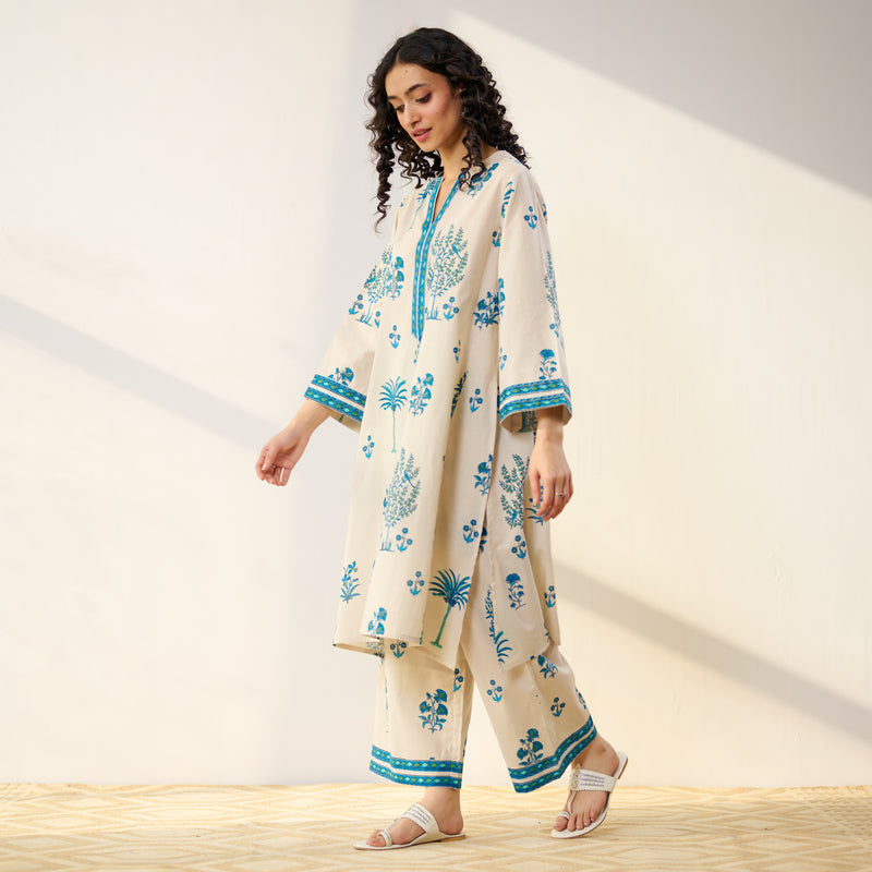 Mehfil Cotton Printed Co-ord Set - Off White Monotone