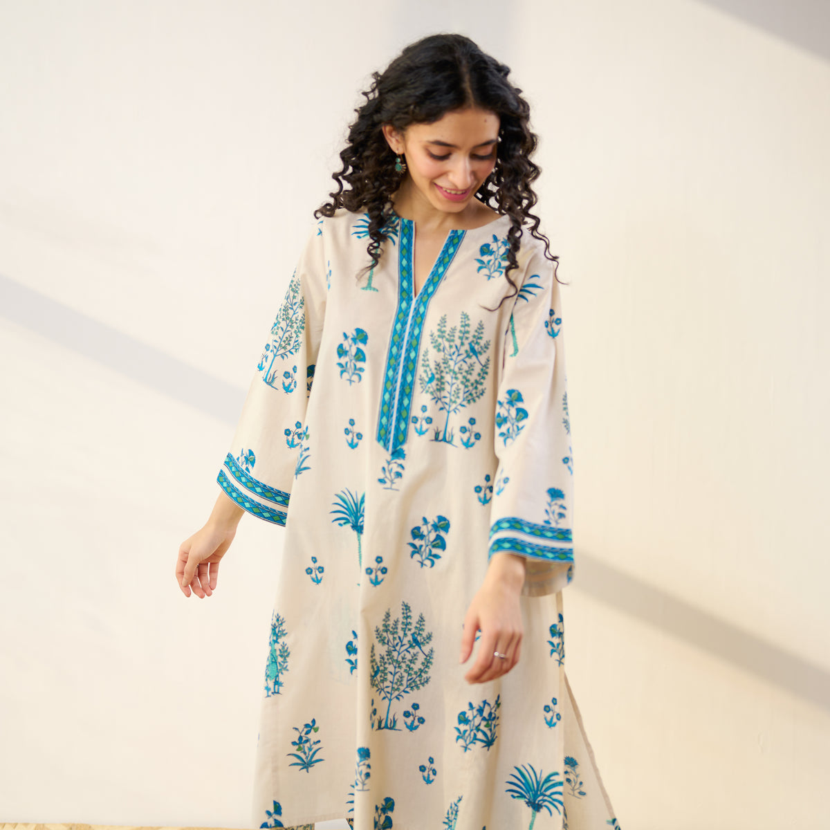 Mehfil Cotton Printed Co-ord Set - Off White Monotone