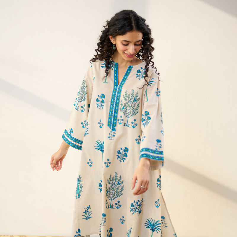 Mehfil Cotton Printed Co-ord Set - Off White Monotone