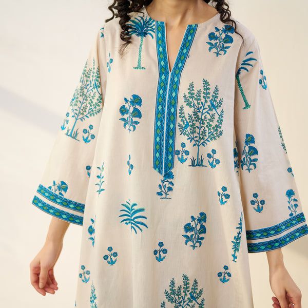 Mehfil Cotton Printed Co-ord Set - Off White Monotone