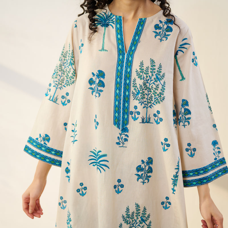 Mehfil Cotton Printed Co-ord Set - Off White Monotone
