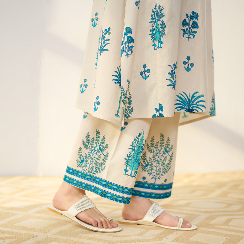 Mehfil Cotton Printed Co-ord Set - Off White Monotone