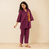 Sunflower Slub Cotton Co-ord Set - Burgundy