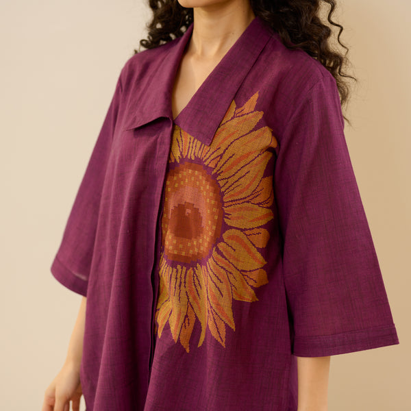 Sunflower Slub Cotton Co-ord Set - Burgundy