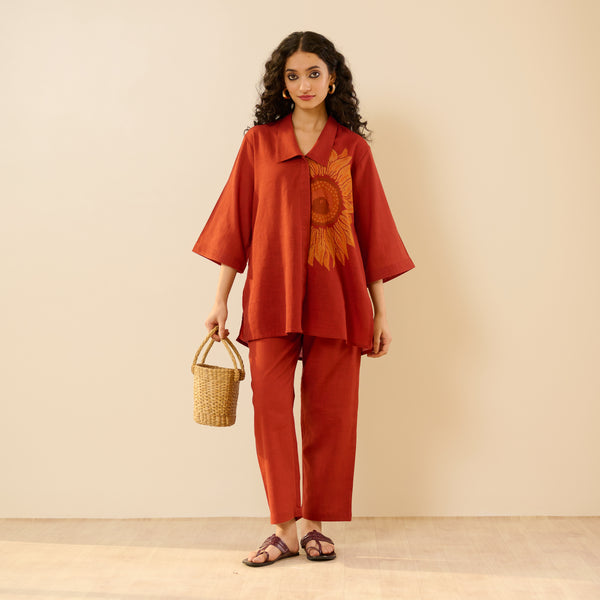 Sunflower Slub Cotton Co-ord Set - Rust