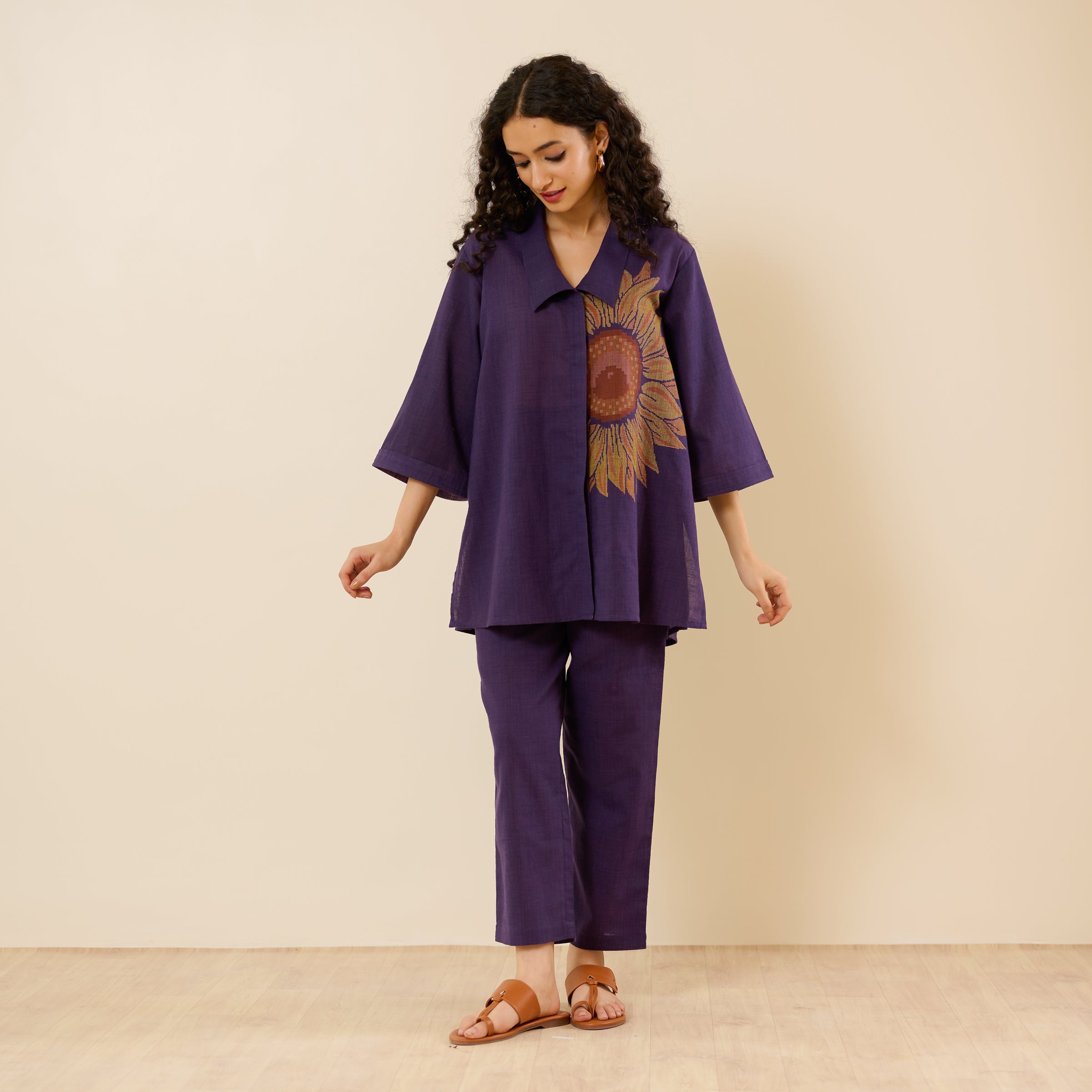Sunflower Slub Cotton Co-ord Set - Violet