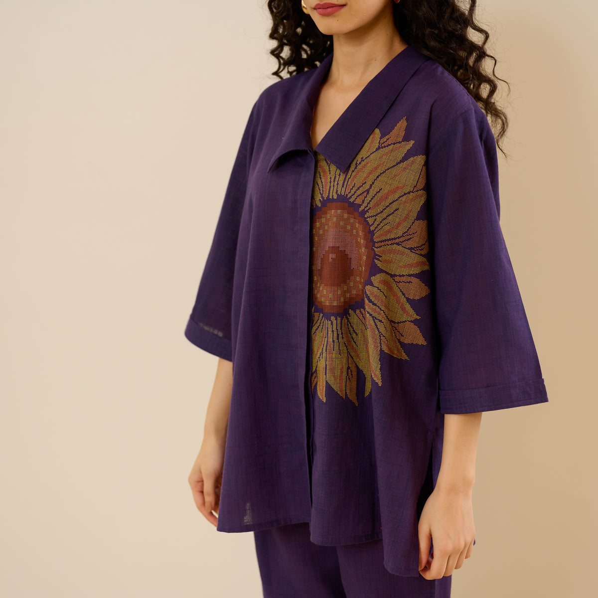 Sunflower Slub Cotton Co-ord Set - Violet
