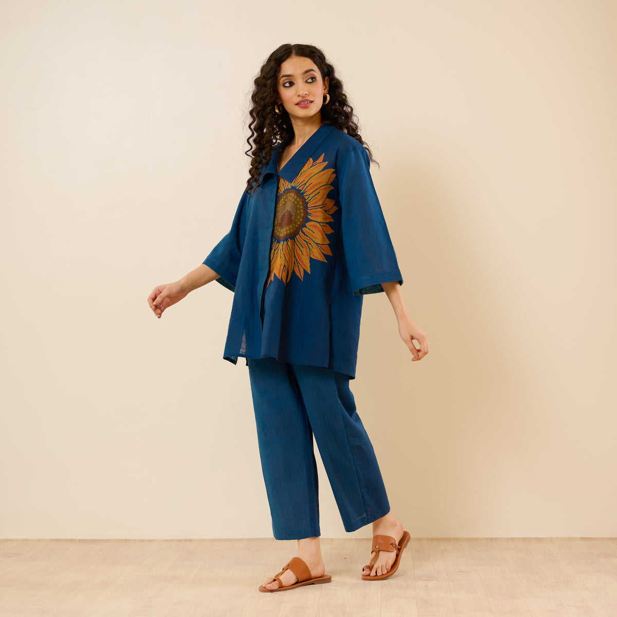 Sunflower Slub Cotton Co-ord Set - Indigo