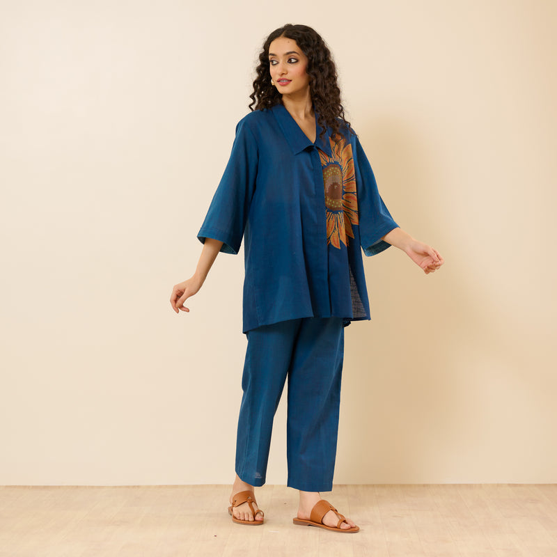 Sunflower Slub Cotton Co-ord Set - Indigo