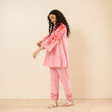 Paisley Slub Cotton Co-ord Set - Peach