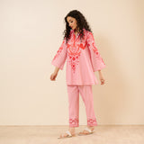 Paisley Slub Cotton Co-ord Set - Peach
