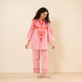 Paisley Slub Cotton Co-ord Set - Peach