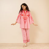 Paisley Slub Cotton Co-ord Set - Peach