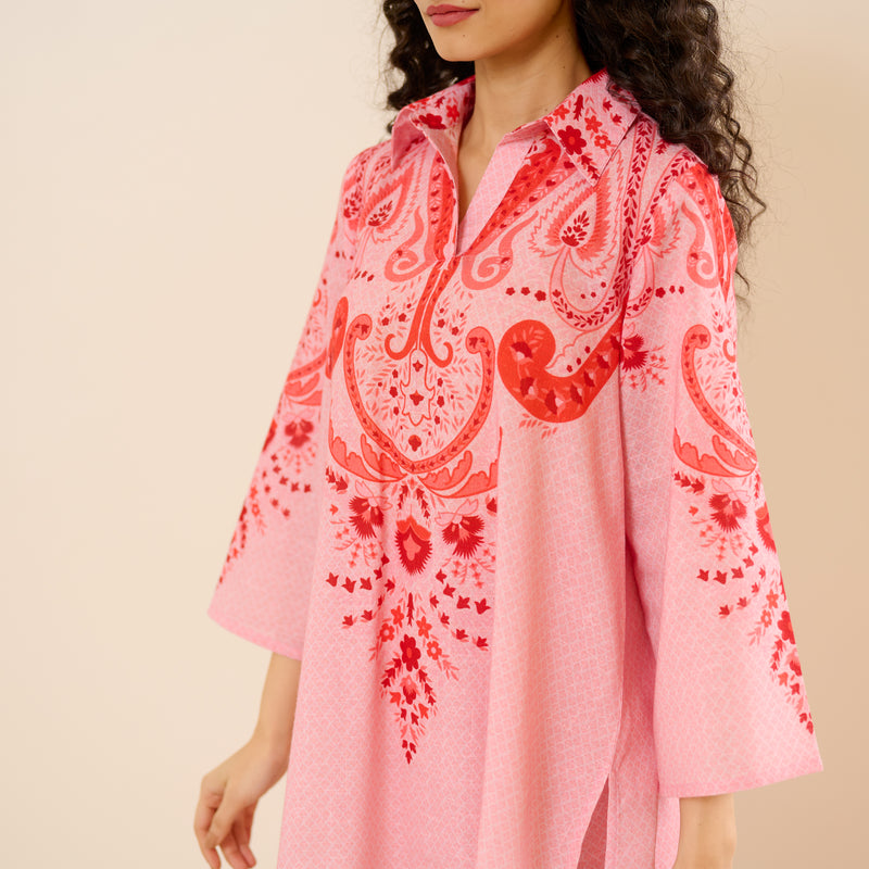 Paisley Slub Cotton Co-ord Set - Peach