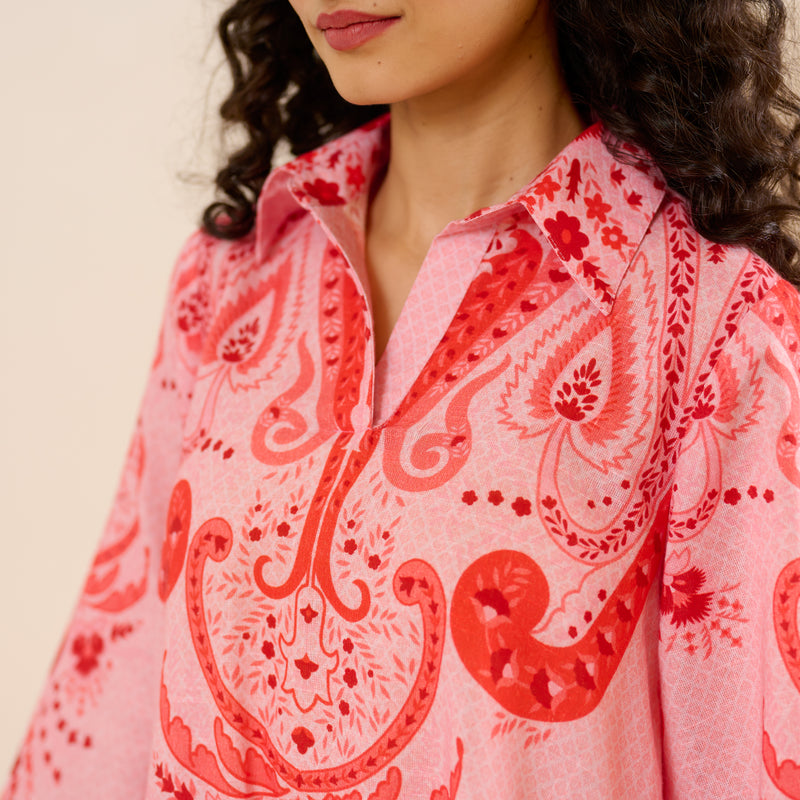 Paisley Slub Cotton Co-ord Set - Peach