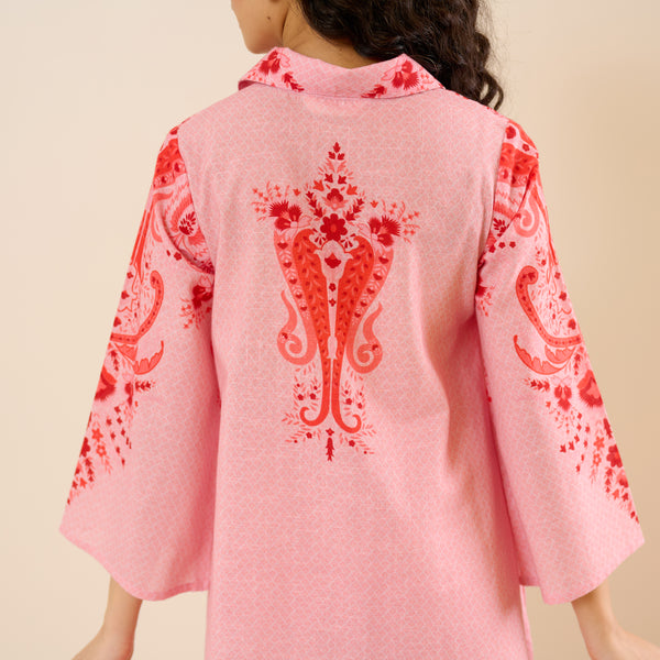 Paisley Slub Cotton Co-ord Set - Peach