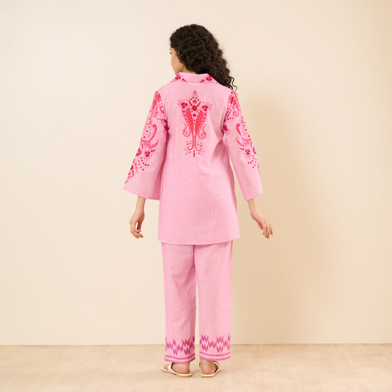 Paisley Slub Cotton Co-ord Set - Pink