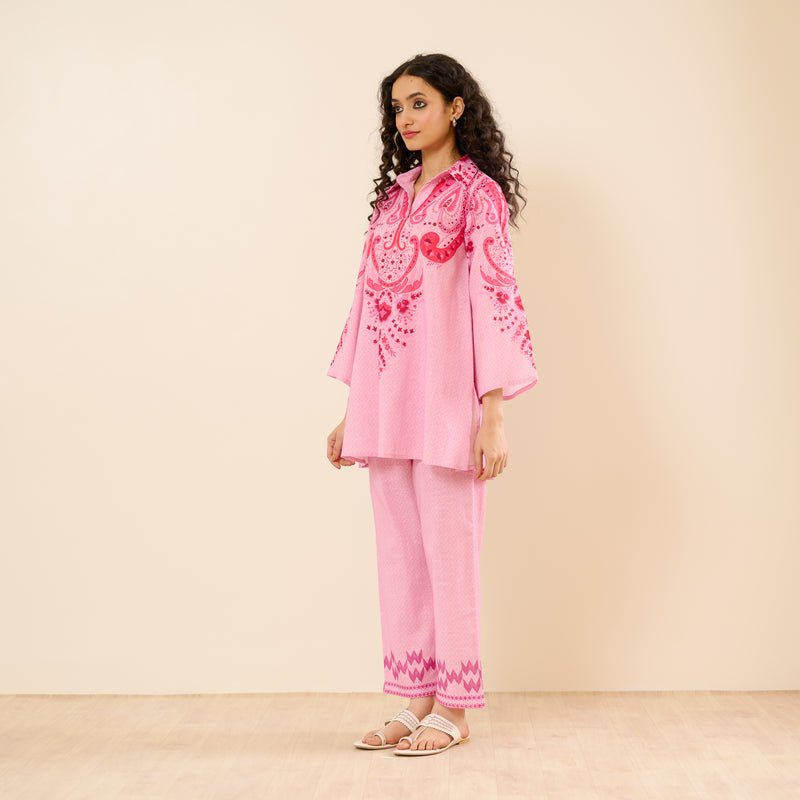 Paisley Slub Cotton Co-ord Set - Pink