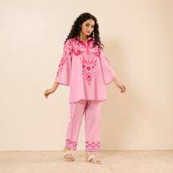 Paisley Slub Cotton Co-ord Set - Pink