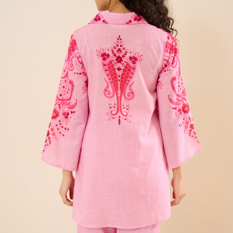 Paisley Slub Cotton Co-ord Set - Pink