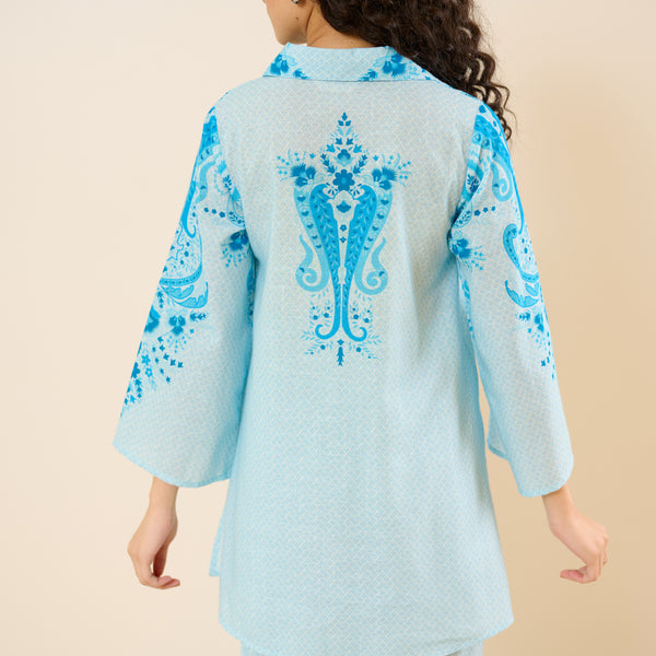 Paisley Slub Cotton Co-ord Set - Sky Blue