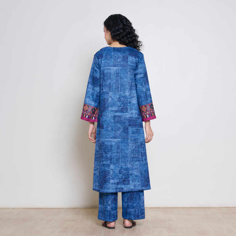Banjara Woollen Hand Embroidered Kurta Set - Cobalt